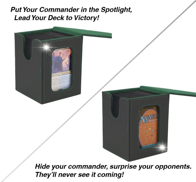 Venssu MTG Deck Box for Commander Display Card Deck Box Fits 100 Double Sleeved Cards  Deck Box TCG with 2 Dividers and 1 Toploader (Black&Green) - Image 2